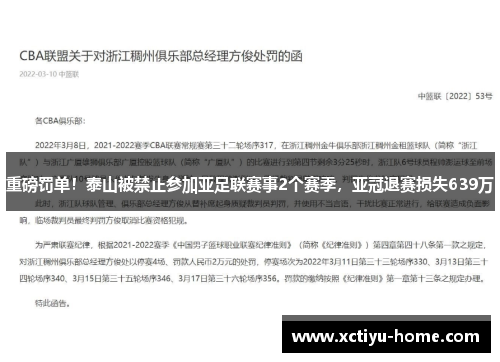 重磅罚单！泰山被禁止参加亚足联赛事2个赛季，亚冠退赛损失639万